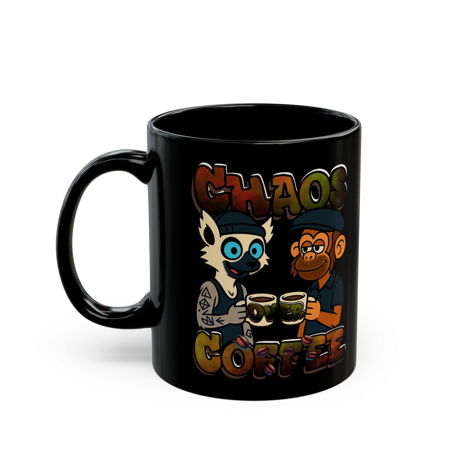 90's Chaos Over Coffee Black Mug - Perfect Gift for Coffee Lovers
