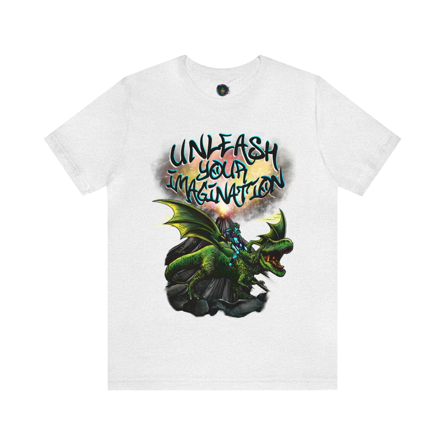 Unleash your Imagination, Blue letters. Unisex Jersey Short Sleeve Tee