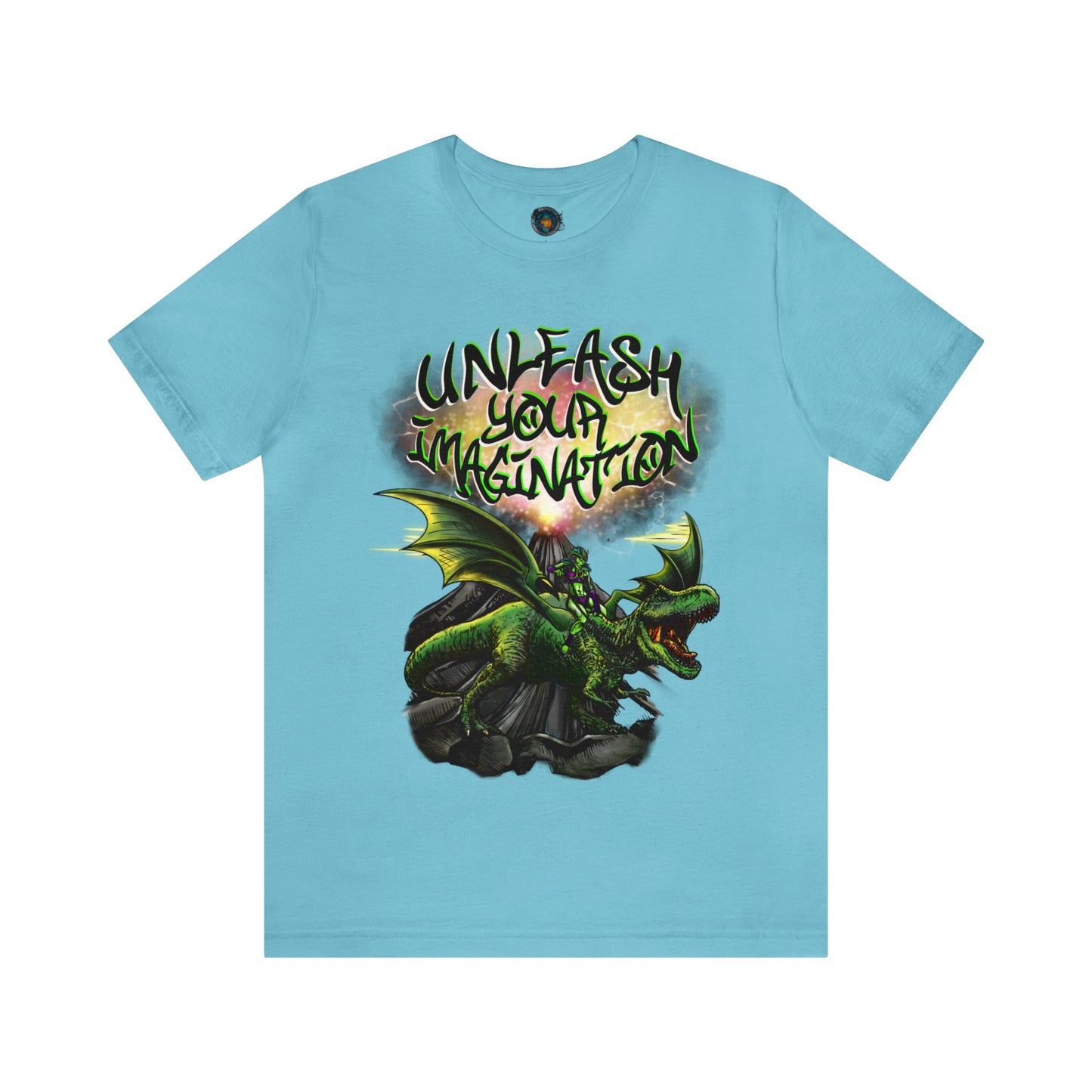 Unleash your Imagination, Green letters. Unisex Jersey Short Sleeve Tee