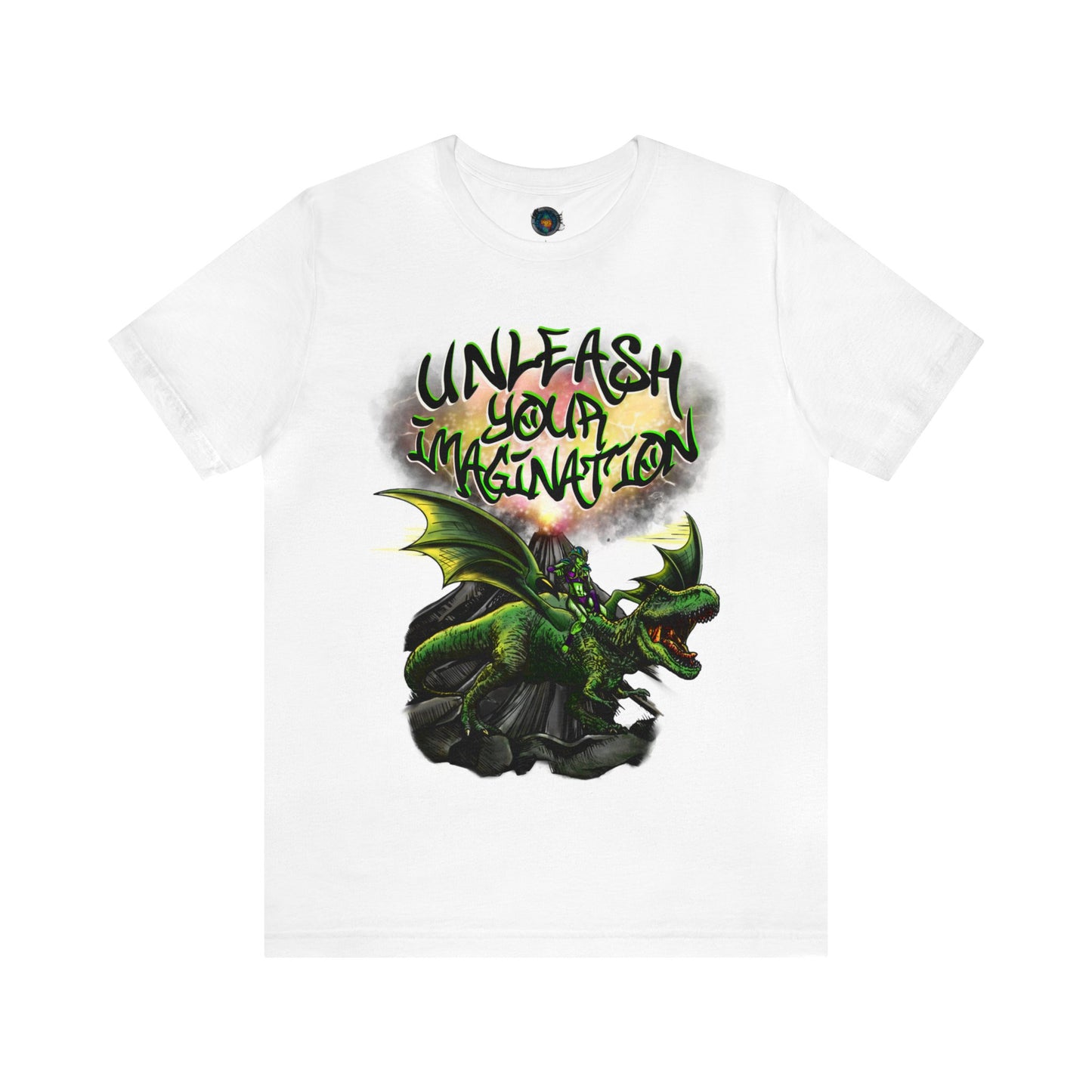 Unleash your Imagination, Green letters. Unisex Jersey Short Sleeve Tee