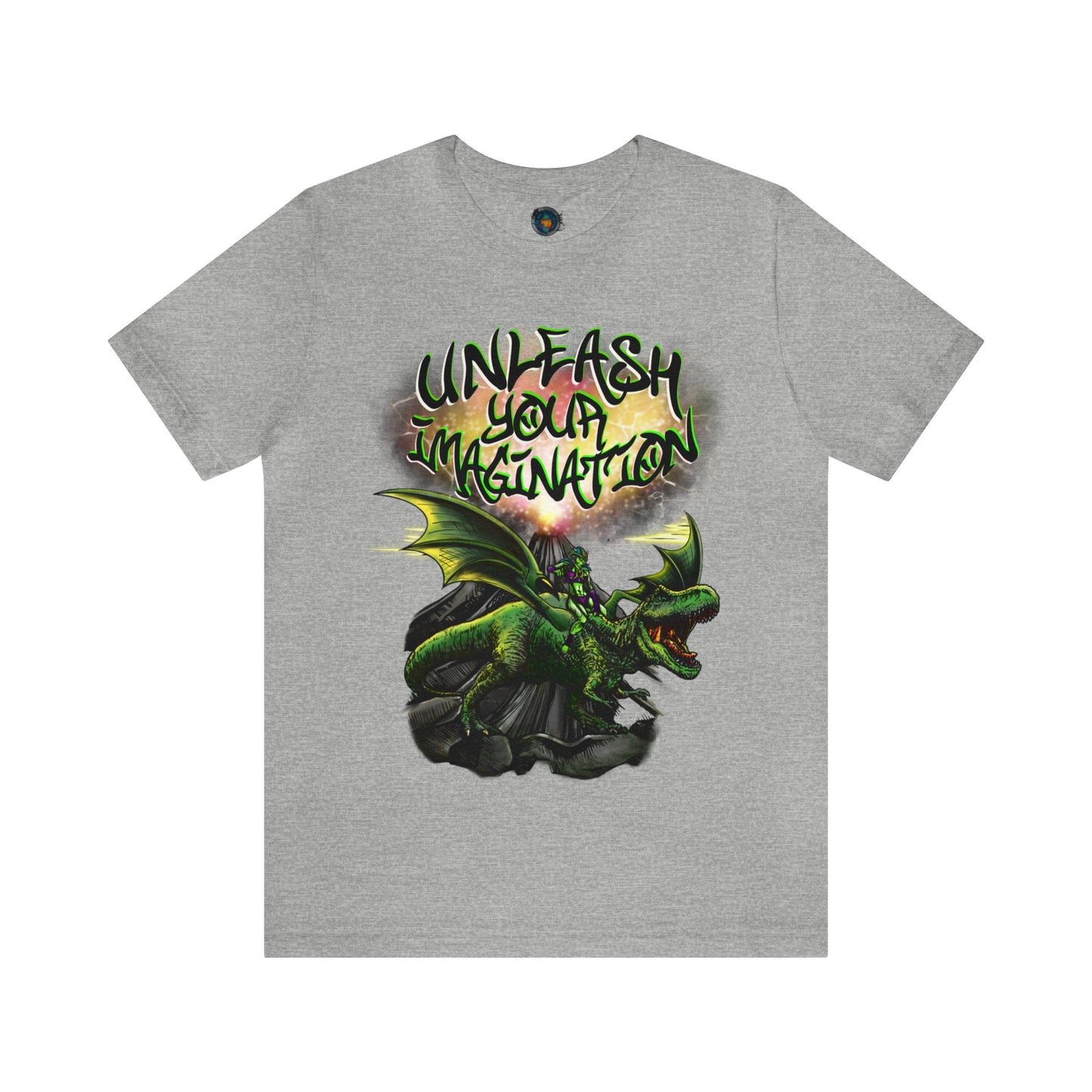 Unleash your Imagination, Green letters. Unisex Jersey Short Sleeve Tee