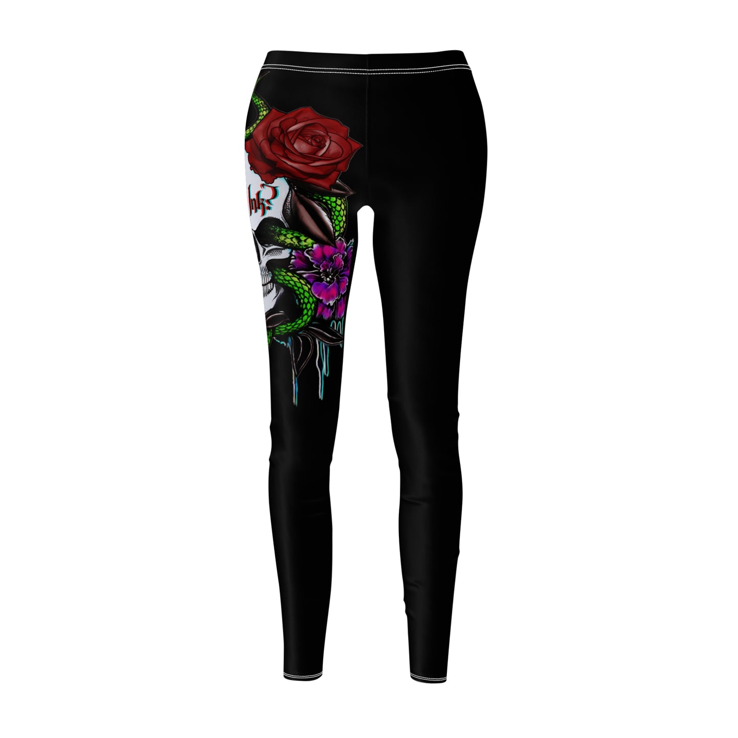 Got Ink Skull & Flowers Women's Cut & Sew Casual Leggings (AOP)