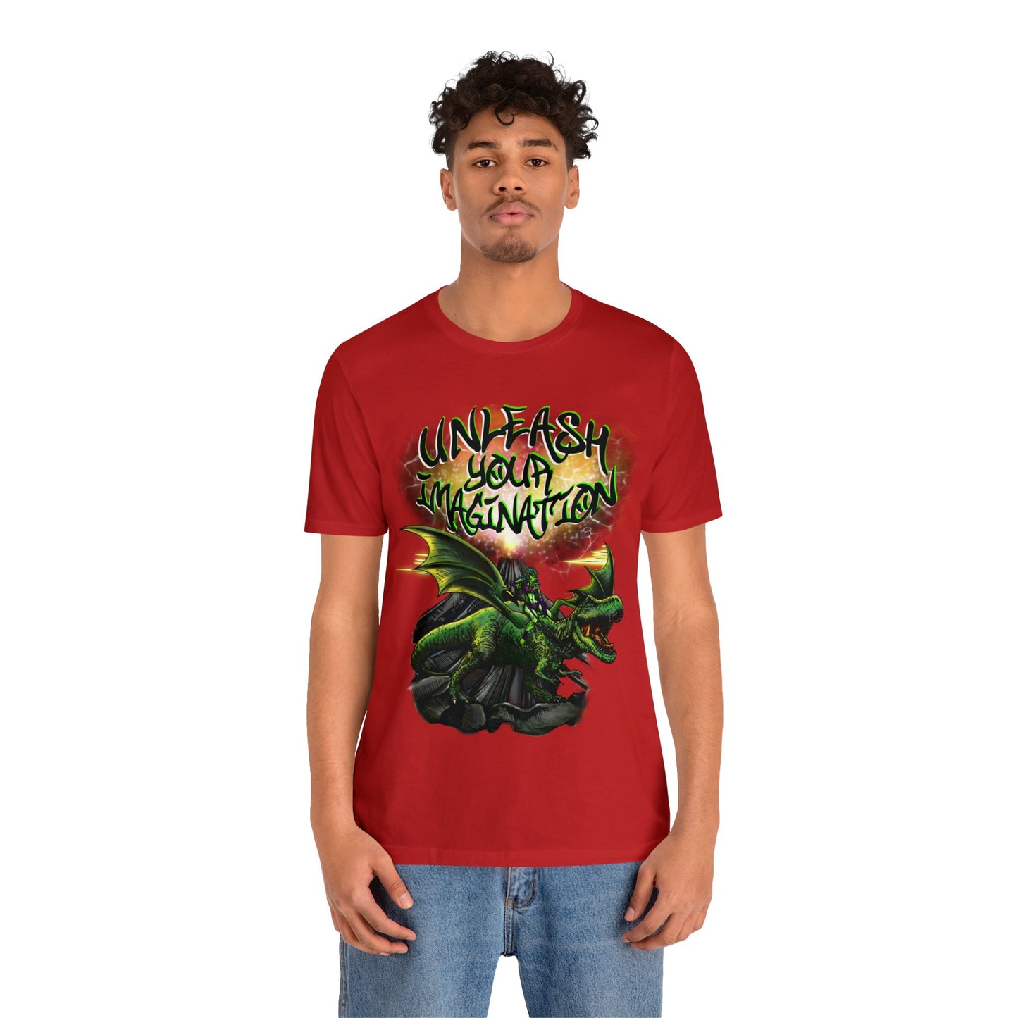 Unleash your Imagination, Green letters. Unisex Jersey Short Sleeve Tee