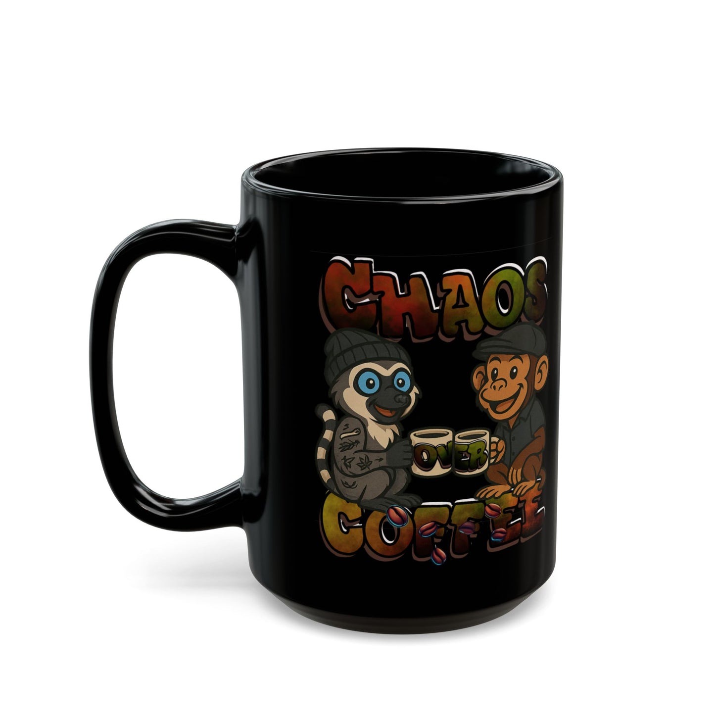 Chaos Over Coffee Emote Black Mug - Perfect Gift for Coffee Lovers