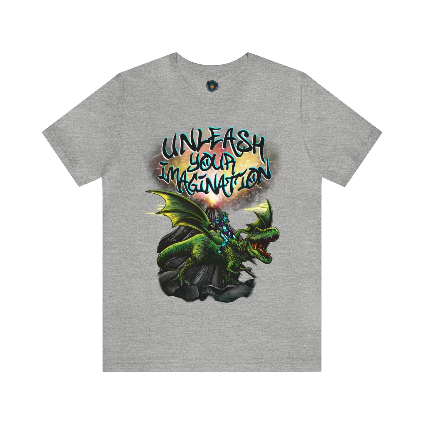 Unleash your Imagination, Blue letters. Unisex Jersey Short Sleeve Tee