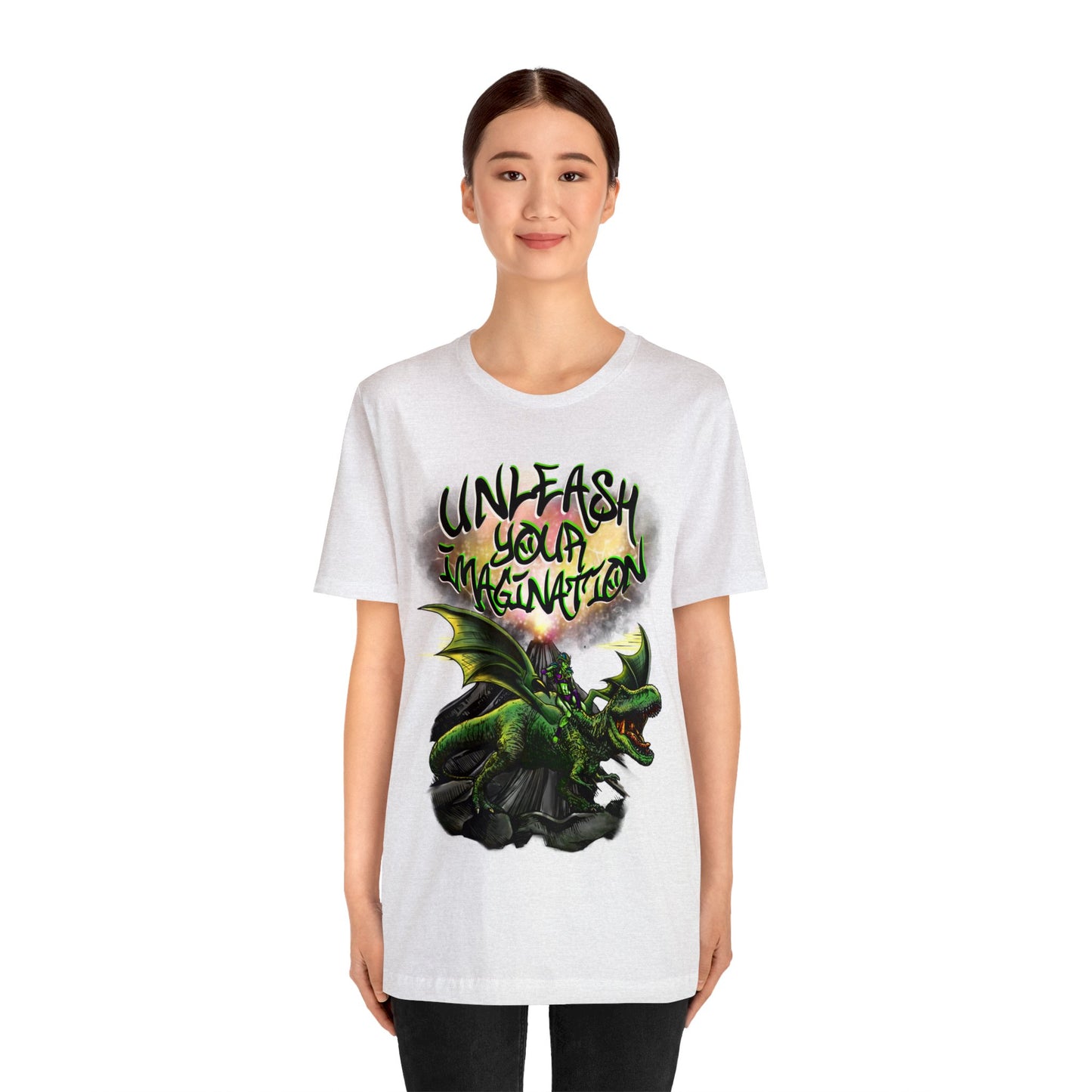 Unleash your Imagination, Green letters. Unisex Jersey Short Sleeve Tee