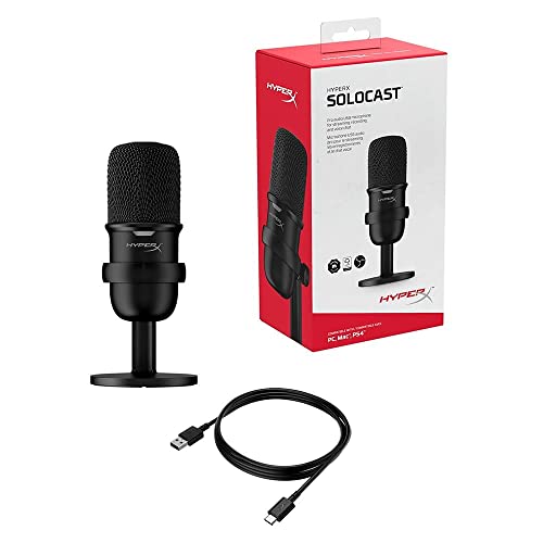 HyperX SoloCast – USB Condenser Gaming Microphone, for PC, PS4, PS5 and Mac, Tap-to-Mute Sensor, Cardioid Polar Pattern, great for Streaming, Podcasts, Twitch, YouTube, Discord,Black