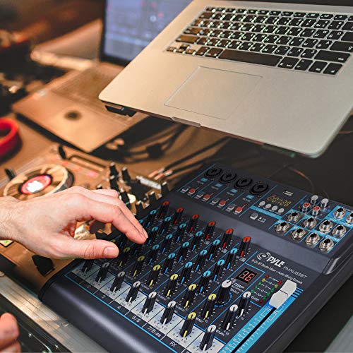 Pyle Professional Audio Mixer Sound Board Console Desk System- Interface 8 Channel Digital USB Bluetooth MP3 Computer Input 48V Phantom Power Stereo DJ Studio FX 16Bit DSP Processor, Black - PMXU83BT