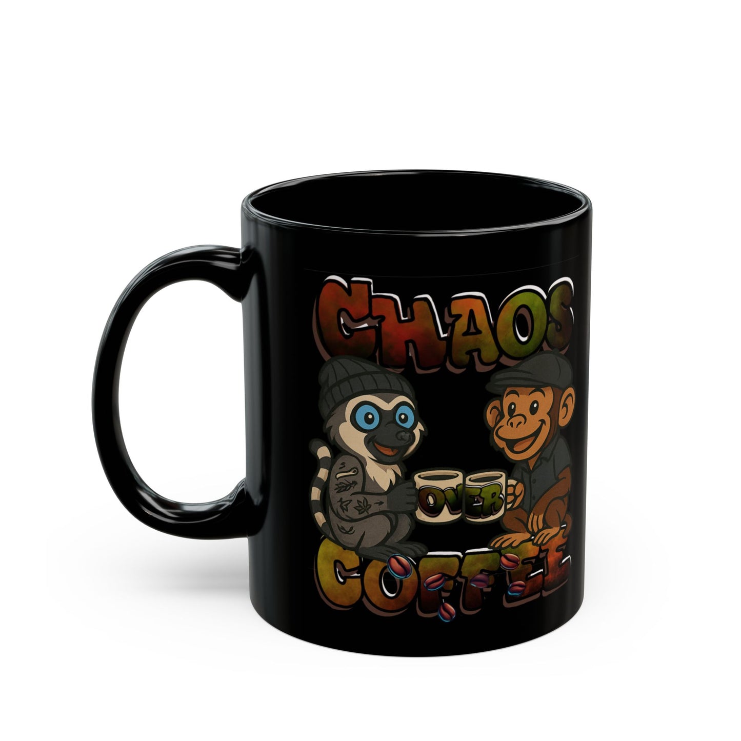 Chaos Over Coffee Emote Black Mug - Perfect Gift for Coffee Lovers