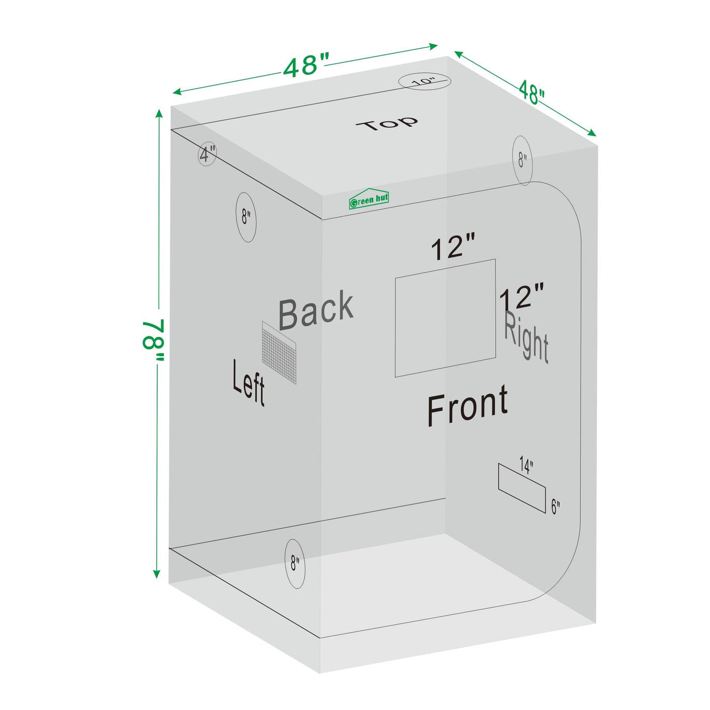 Green Hut Grow Tent for Plants Indoor 48"x48"x78" Mylar Hydroponic Grow Tents Indoor Grow Room for Plant Fruit Flower Veg with Observation Window & Removable Waterproof Floor Tray