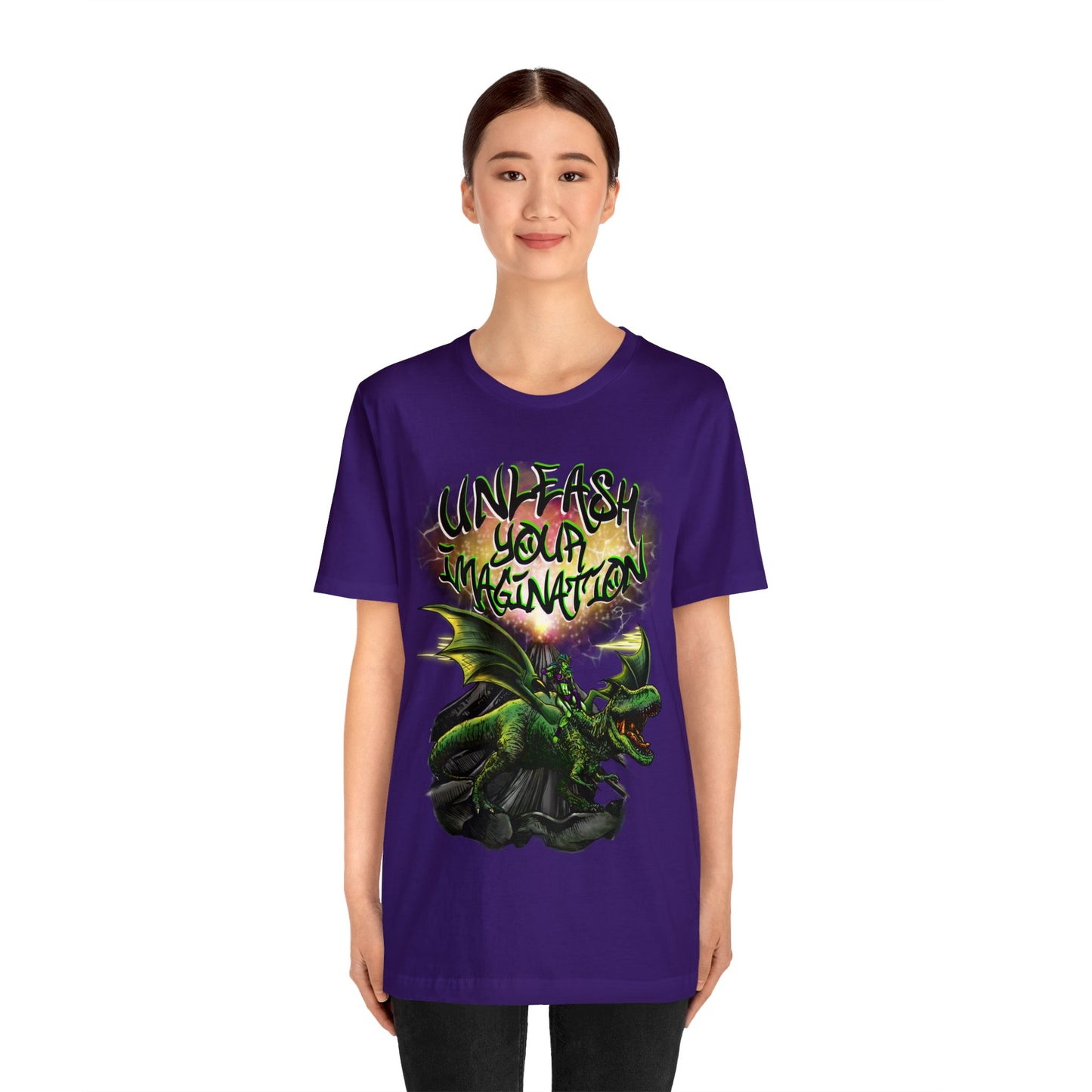 Unleash your Imagination, Green letters. Unisex Jersey Short Sleeve Tee