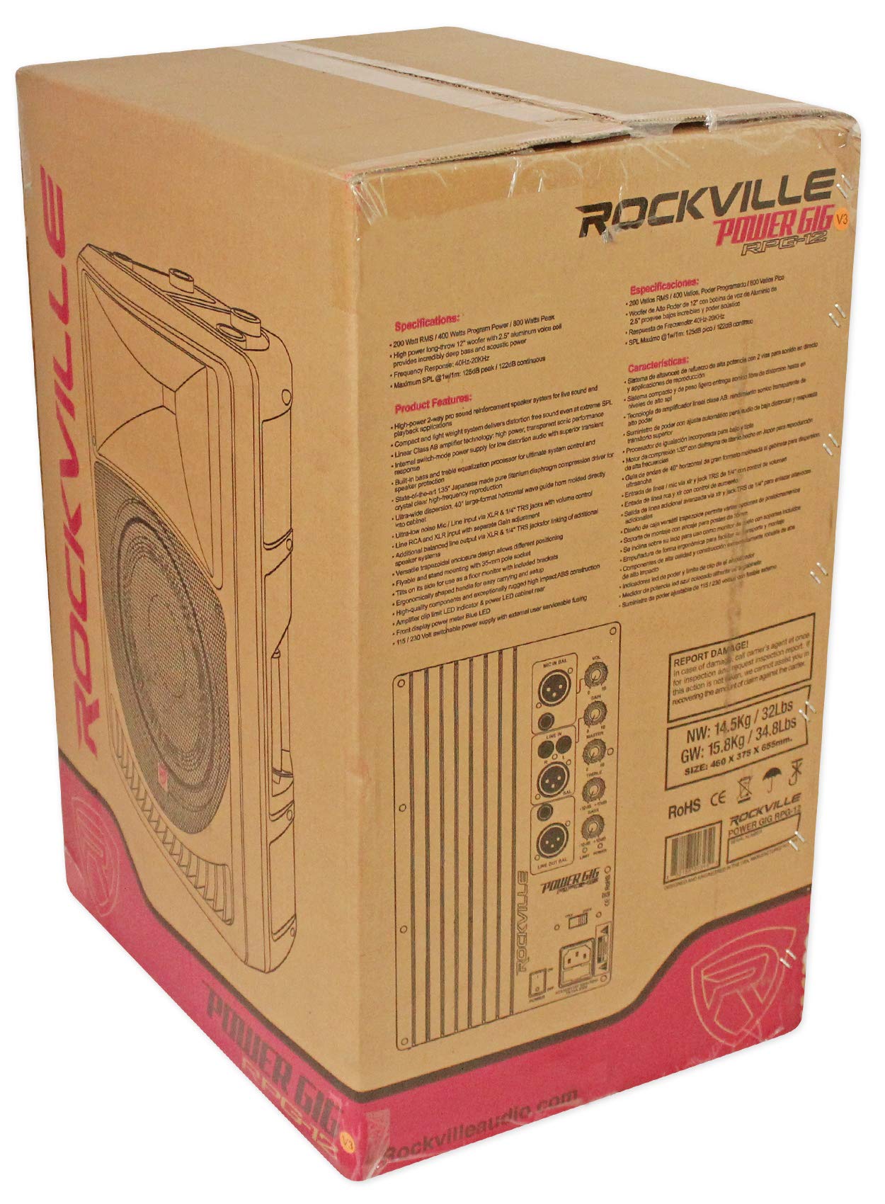 Rockville Pair RPG12 12" 1600w Powered PA/DJ Speakers + 2 Stands + 2 Cables+Bag