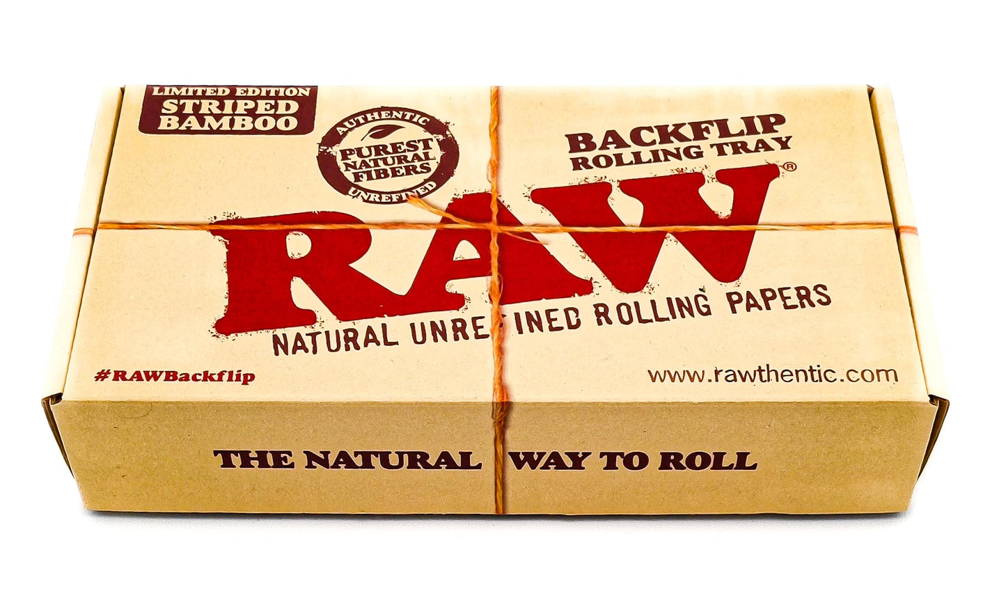 RAW Backflip Bamboo Magnet Rolling Tray (Limited Edition Striped) with Clear ES Scoop Card