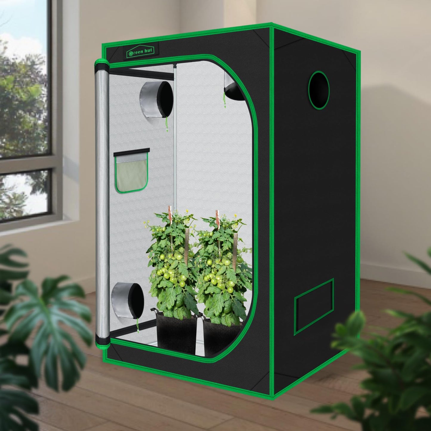 Green Hut Grow Tent for Plants Indoor 48"x48"x78" Mylar Hydroponic Grow Tents Indoor Grow Room for Plant Fruit Flower Veg with Observation Window & Removable Waterproof Floor Tray