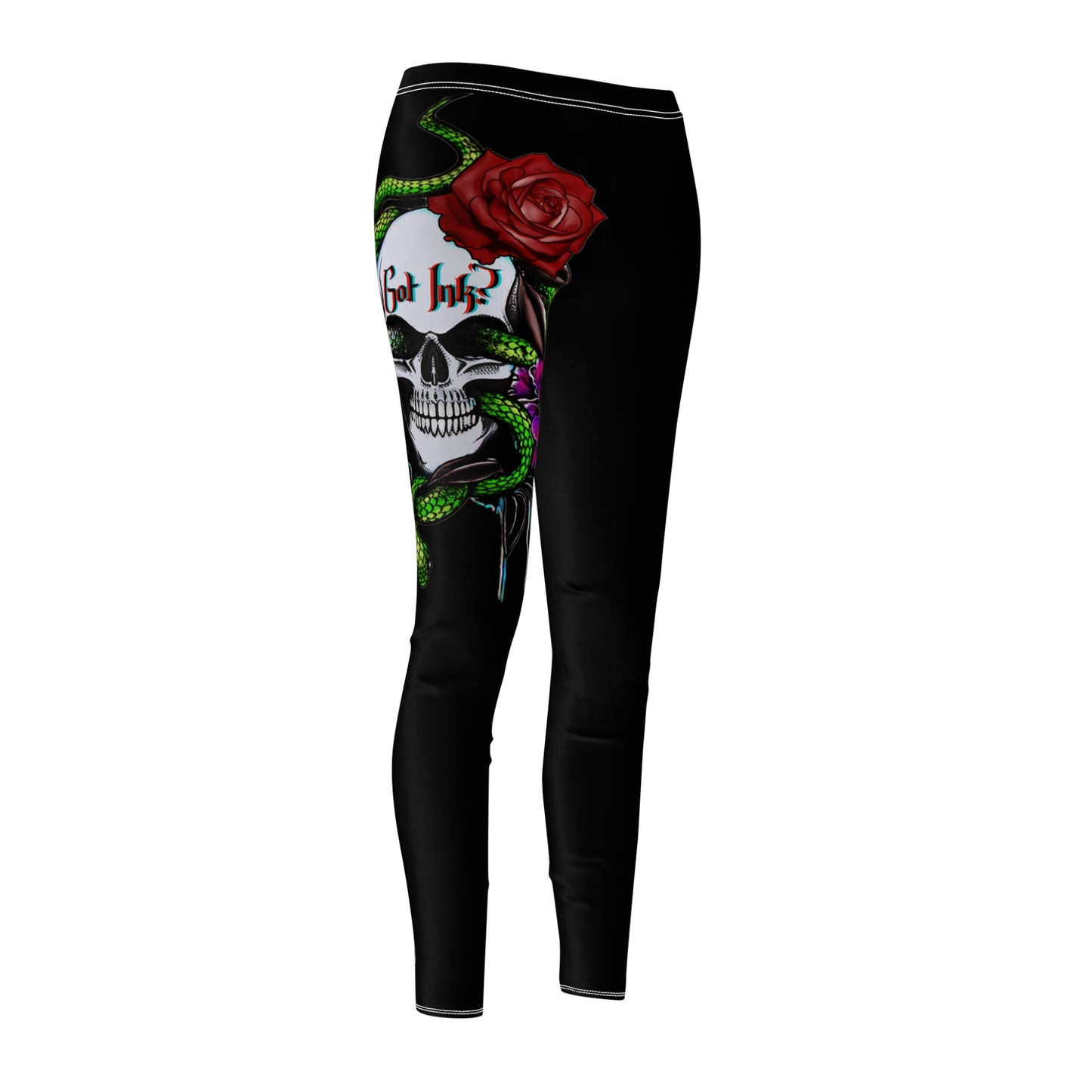 Got Ink Skull & Flowers Women's Cut & Sew Casual Leggings (AOP)