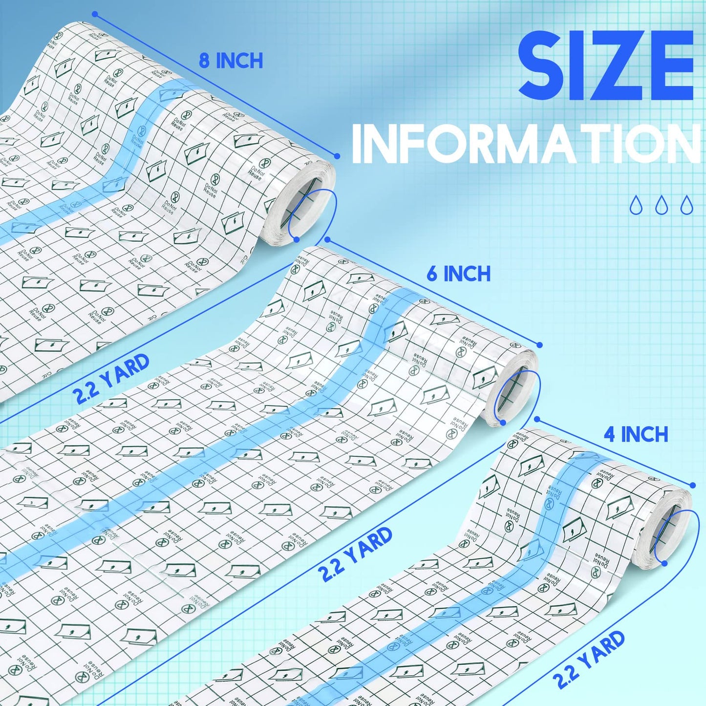 Nuanchu 9 Rolls Waterproof Bandages Transparent Film Dressing Roll Stretch Clear Adhesive Bandages Shower Dressing Tape for Shower Swimming Tattoo, 3 Sizes(4 Inch, 6 Inch, 8 Inch Wide)