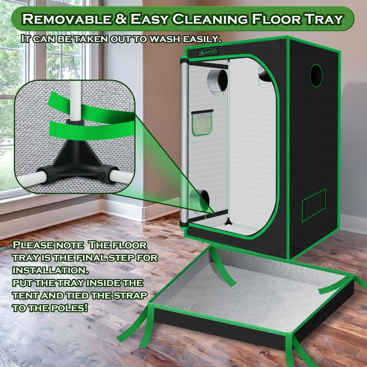 Green Hut Grow Tent for Plants Indoor 48"x48"x78" Mylar Hydroponic Grow Tents Indoor Grow Room for Plant Fruit Flower Veg with Observation Window & Removable Waterproof Floor Tray