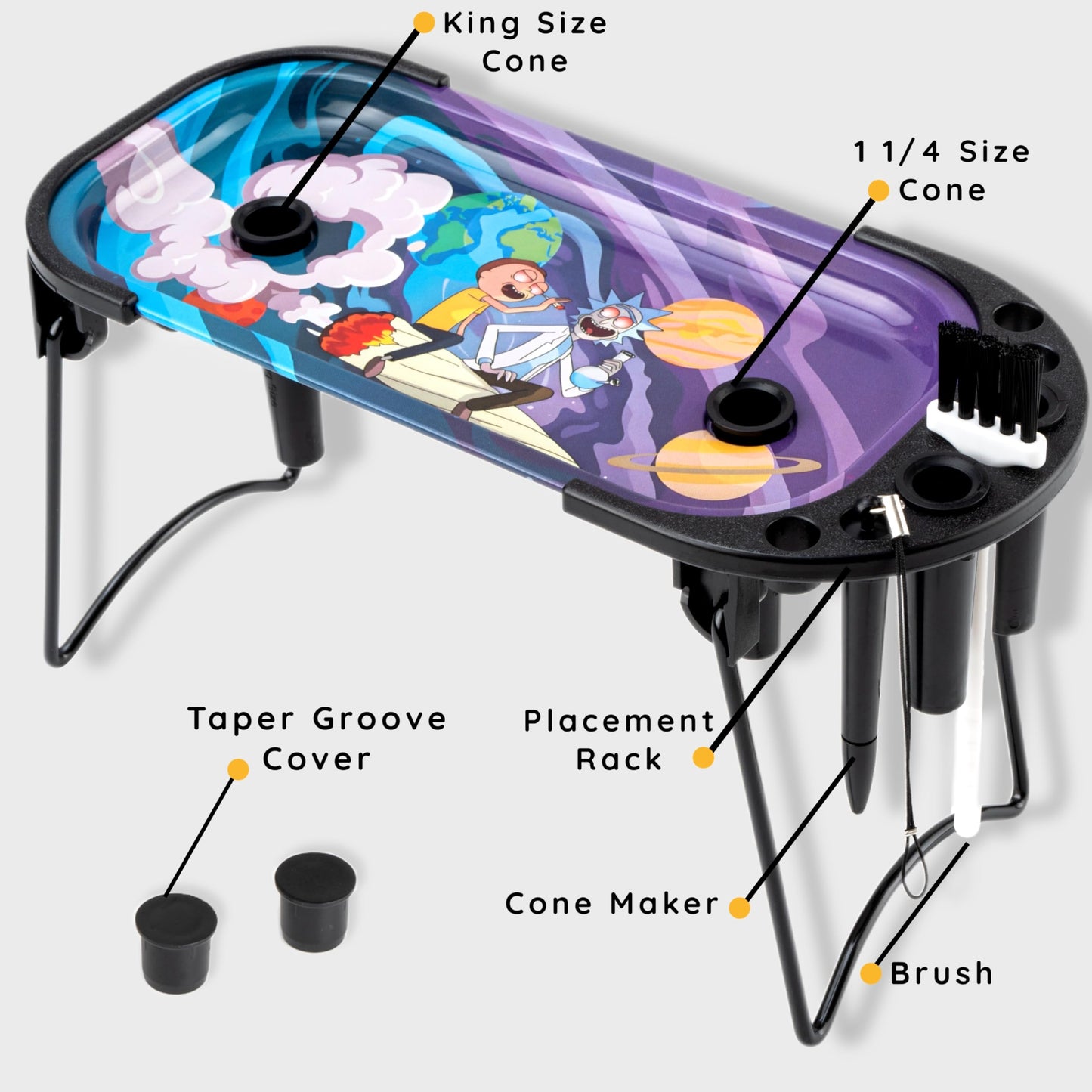 Rolling Tray with Cone Loader Accessories for King Size & 1 1/4 Size Pre Rolled Cones, Cone Filler & Foldable Stand - All-in-one Rolling Tray Set with Storage Bag by Gray Oval