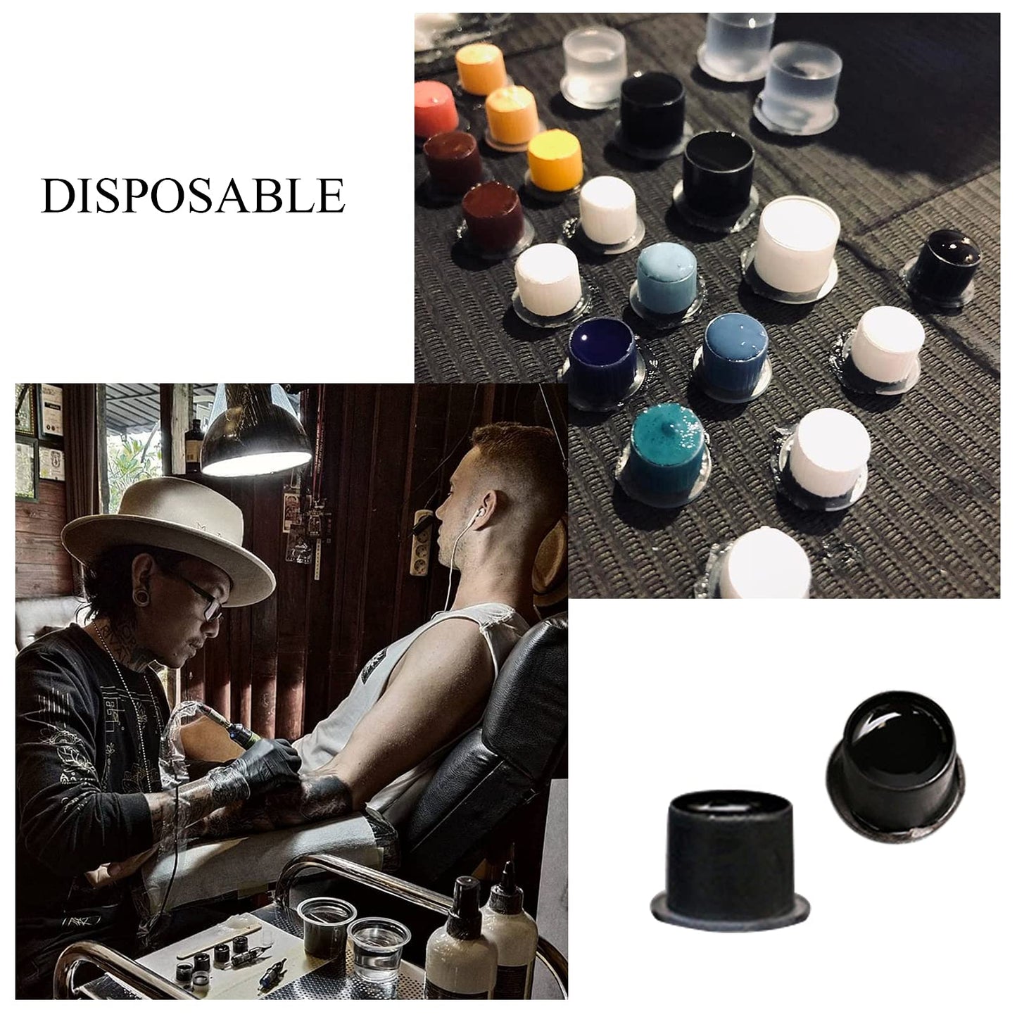 Tattoo Ink Caps - Narkysus 1000Pcs Small Ink Caps Disposable Tattoo Ink Cups with Base #11mm Clear Plastic Pigment Tattoo Caps Container Ink Cups for Tattoo Ink Tattoo Supplies