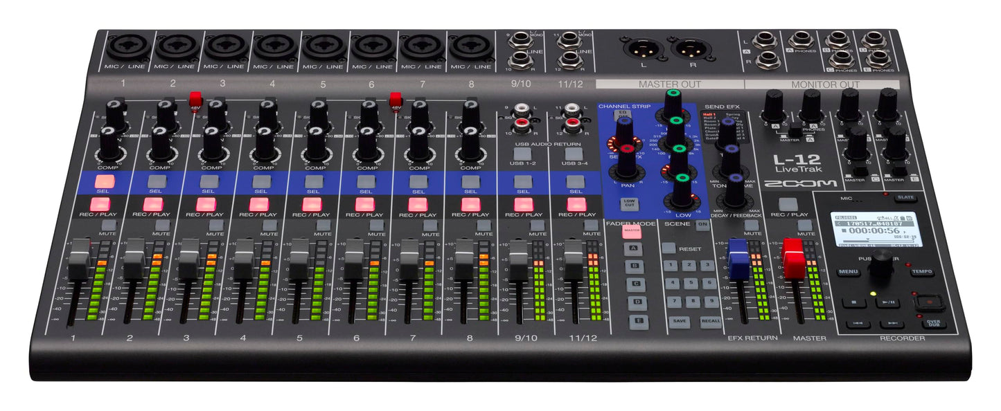 Zoom LiveTrak L-12 Digital Mixer & Multitrack Recorder, for Music, Podcasting, and More, 12-Input/ 14-Channel SD Recorder, 14-in/4-out USB Audio Interface, 5 Powered Headphone Outputs