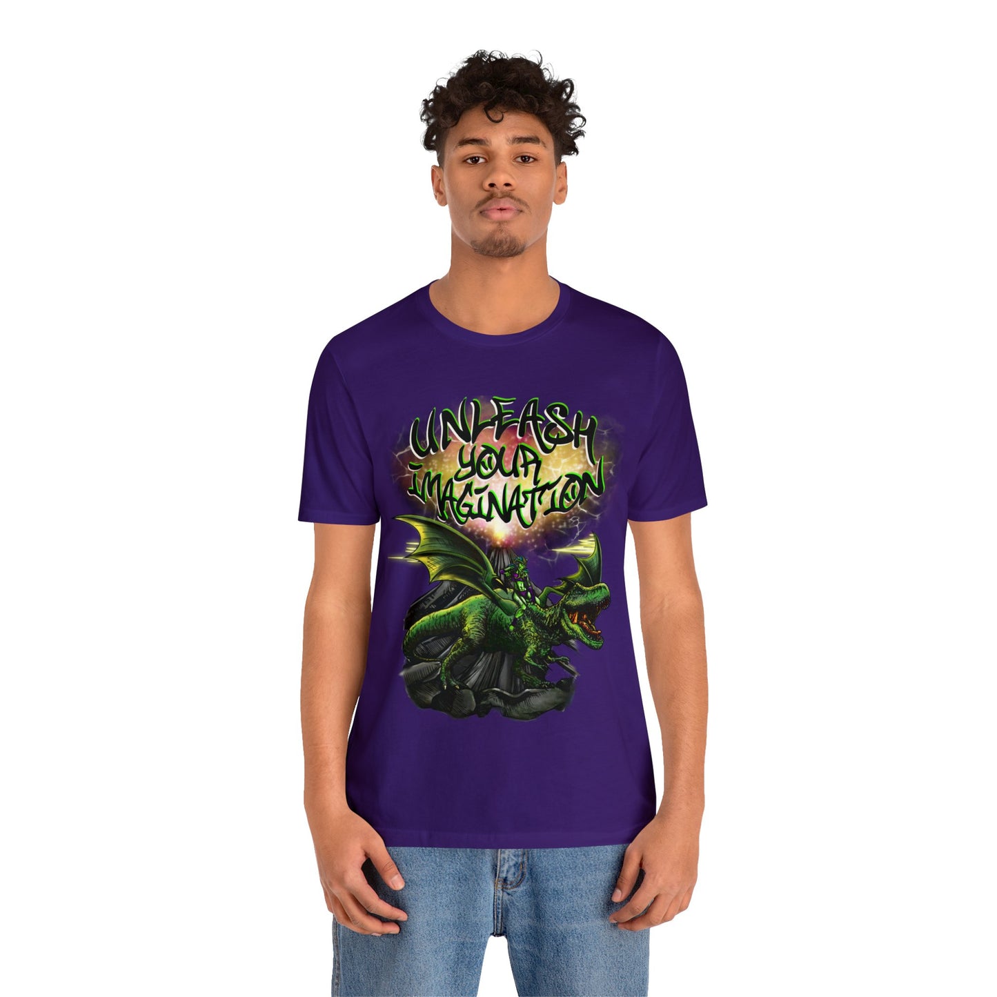 Unleash your Imagination, Green letters. Unisex Jersey Short Sleeve Tee