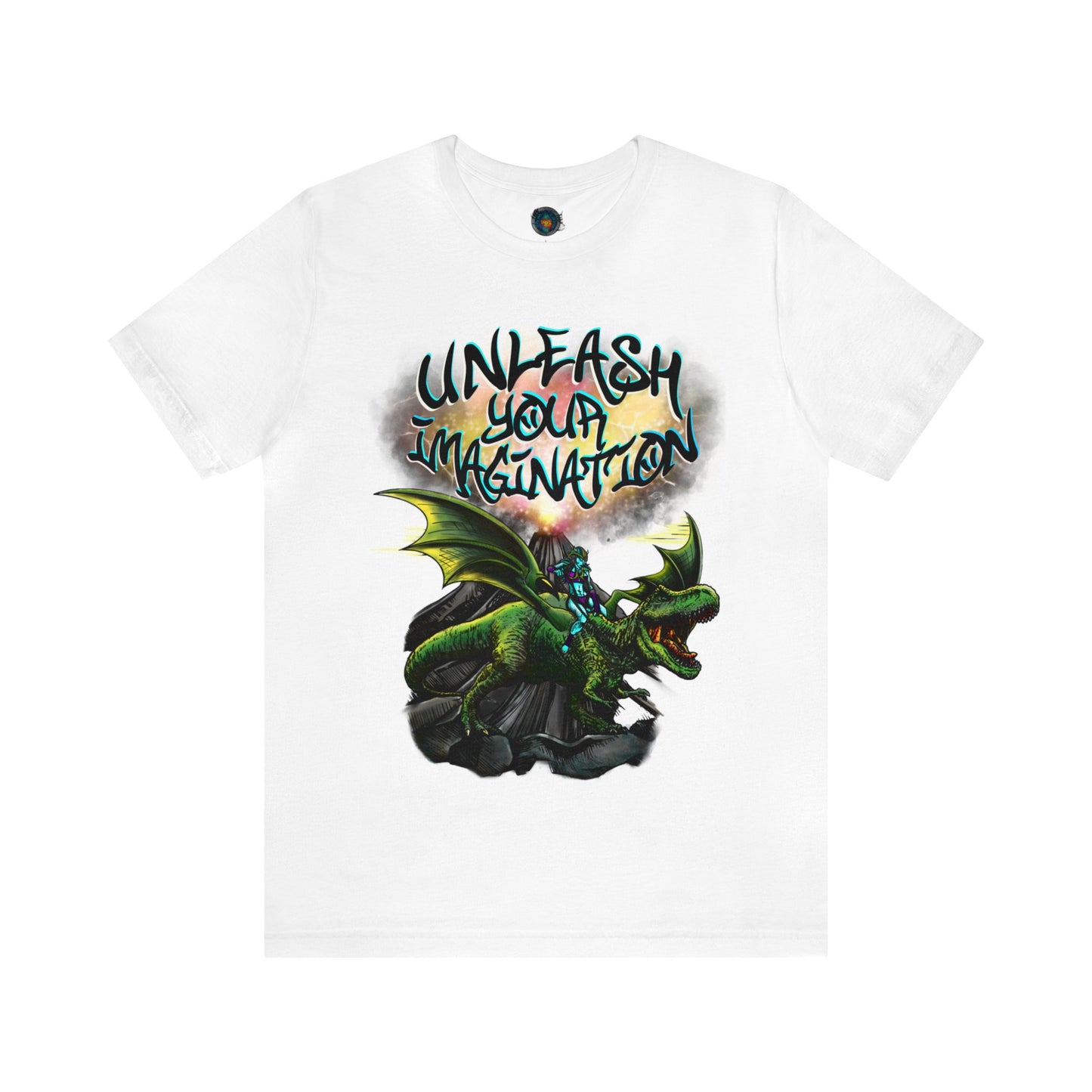 Unleash your Imagination, Blue letters. Unisex Jersey Short Sleeve Tee