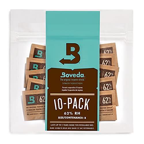 Boveda 62% RH Size 8-10 Pack Two-Way Humidity Control Packs - For Storing 1 oz - Moisture Absorber for Small Storage Containers - Humidifier Packs - Hydration Packets w/Resealable Bag