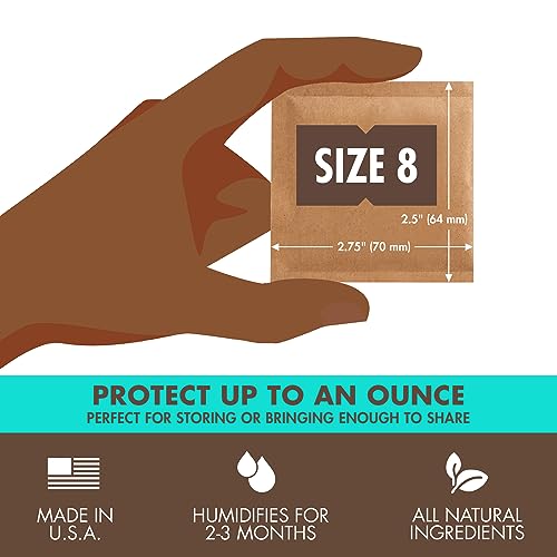 Boveda 62% RH Size 8-10 Pack Two-Way Humidity Control Packs - For Storing 1 oz - Moisture Absorber for Small Storage Containers - Humidifier Packs - Hydration Packets w/Resealable Bag