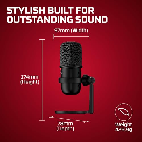 HyperX SoloCast – USB Condenser Gaming Microphone, for PC, PS4, PS5 and Mac, Tap-to-Mute Sensor, Cardioid Polar Pattern, great for Streaming, Podcasts, Twitch, YouTube, Discord,Black