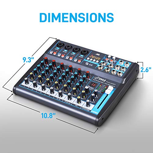 Pyle Professional Audio Mixer Sound Board Console Desk System Interface 8 Channel Digital USB Bluetooth MP3 Computer Input 48V Phantom Power Stereo DJ Studio FX 16Bit DSP Processor PMXU83BT, Black