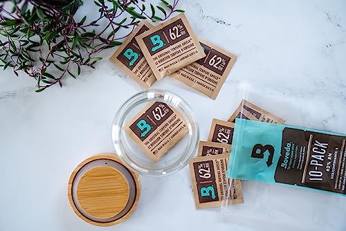Boveda 62% RH Size 8-10 Pack Two-Way Humidity Control Packs - For Storing 1 oz - Moisture Absorber for Small Storage Containers - Humidifier Packs - Hydration Packets w/Resealable Bag