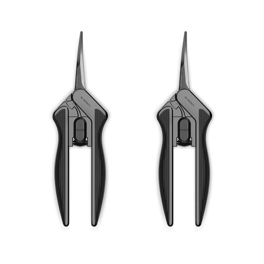 AC Infinity 6.6” Stainless Steel Curved Pruning Shear 2-Pack, Lightweight Ergonomic Design, Curved Precision Blades with Nonstick Titanium Coating for Gardening, Hydroponics, Grow Tents