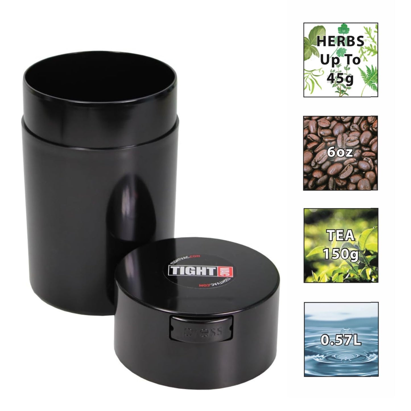 Tightvac 1 oz to 6 ounce - Patented Airtight Container | Multi-use Vacuum Container Works as Smell Proof Containers for Herbs and Dry Goods. Black