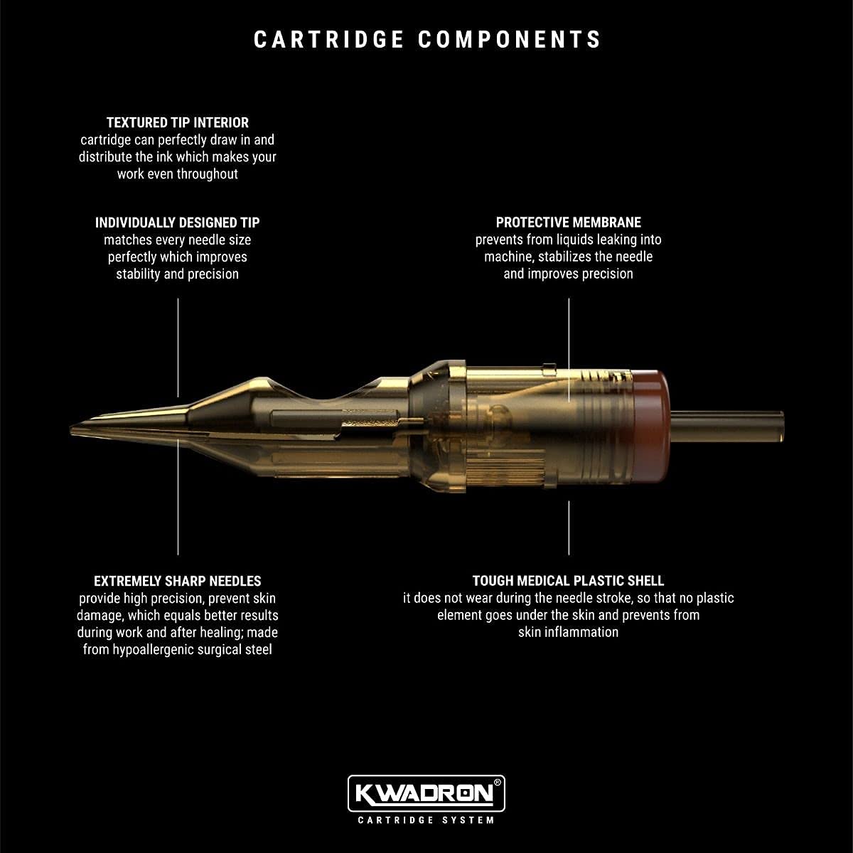 Kwadron Cartridge Tattoo Needles Cartridges, Box of 20, Round Liners Medium Taper - 7 Round Liner Medium Taper - 35/7RLMT