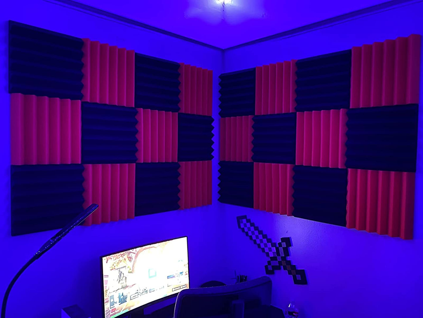 KTOESHEO 24 Pack Acoustic Panels,2" x 12" x 12"Sound Proof Foam Panels for Wall,Fireproof Absorbing Noise Cancelling Panels,to Absorb Noise and Eliminate Echoes. (12 red+12 black)