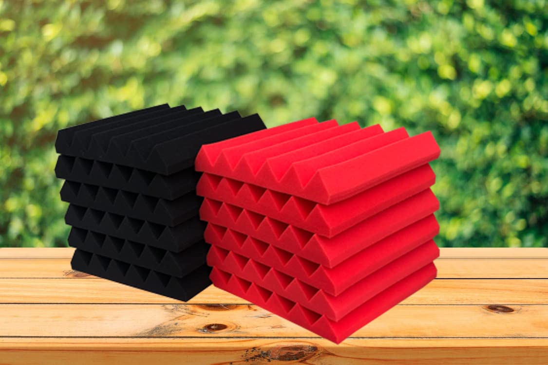 KTOESHEO 24 Pack Acoustic Panels,2" x 12" x 12"Sound Proof Foam Panels for Wall,Fireproof Absorbing Noise Cancelling Panels,to Absorb Noise and Eliminate Echoes. (12 red+12 black)