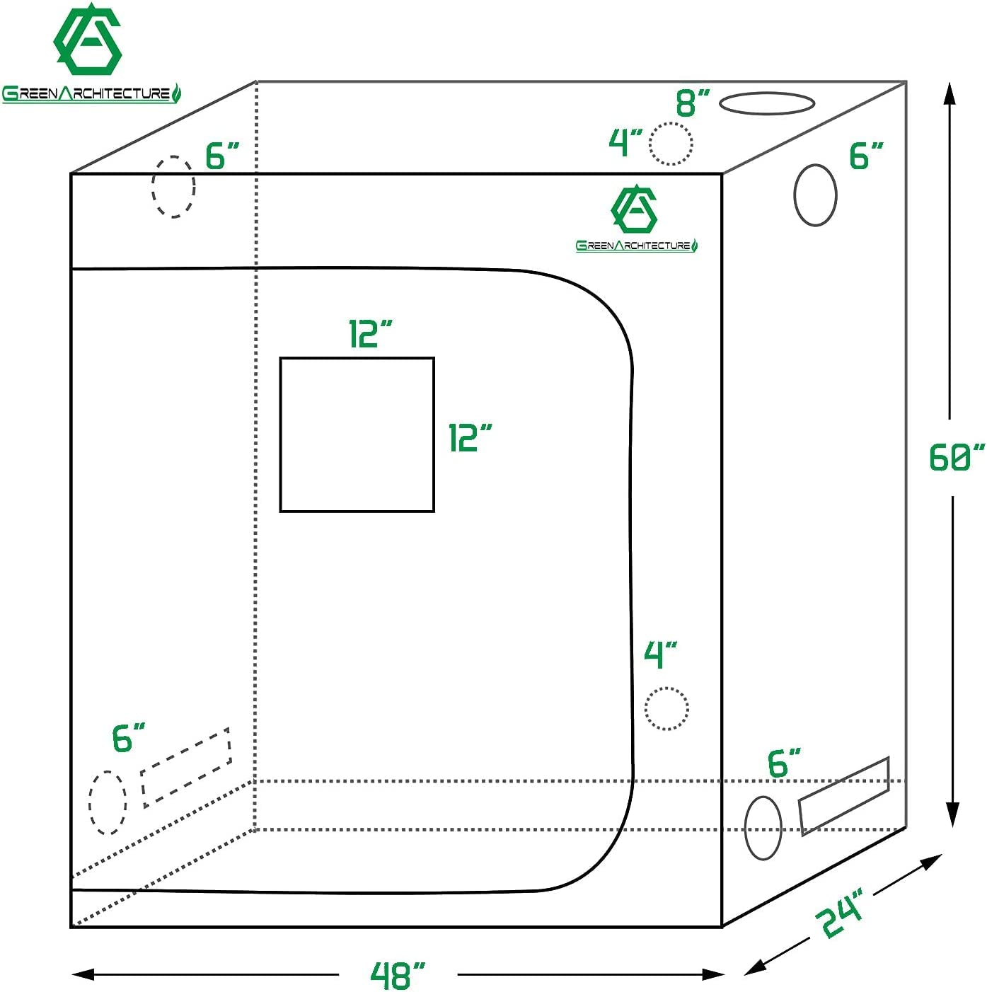 GA Grow Tent 48"x24"x60" 4'x2' Reflective Mylar Hydroponic Grow Tent with Observation Window and Waterproof Floor Tray for Indoor Plant Growing 2x2 3x3 4x4 (48x24x60)