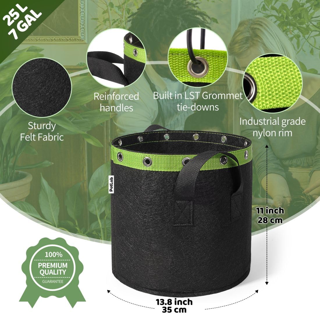 POTLAB® 7 Gallon Low Stress Training Grow Bags (5PCS),7 Gallon Fabric Grow Bags, 7 Gallon Fabric Grow Pots.