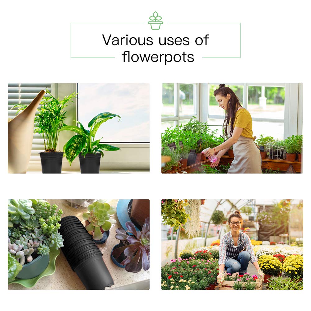 JERIA 100-Pack 0.5 Gallon Plant Nursery Pots, Plastic Pots for Flower Seedling, Flower Plant Container Seed Starting Pot, Come with 100 Pcs Plant Labels(Black)