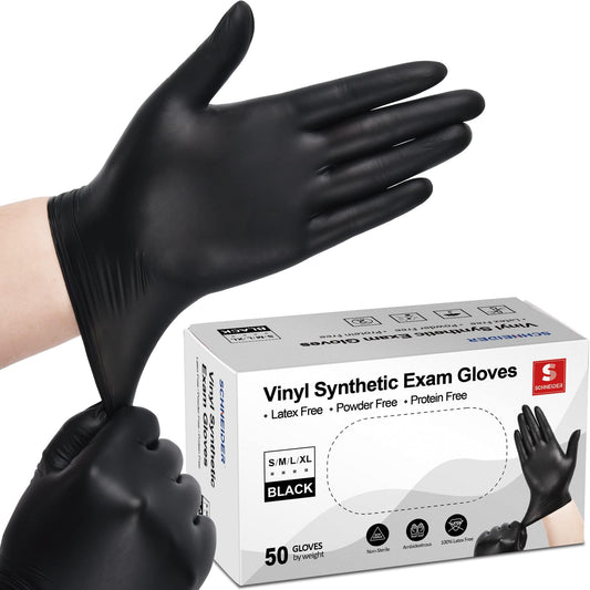 Schneider Large Black Vinyl Exam Gloves, Disposable, Latex-Free, 4mil, Plastic Gloves for Medical, Cooking, Cleaning, and Food Prep, 1000-ct Case