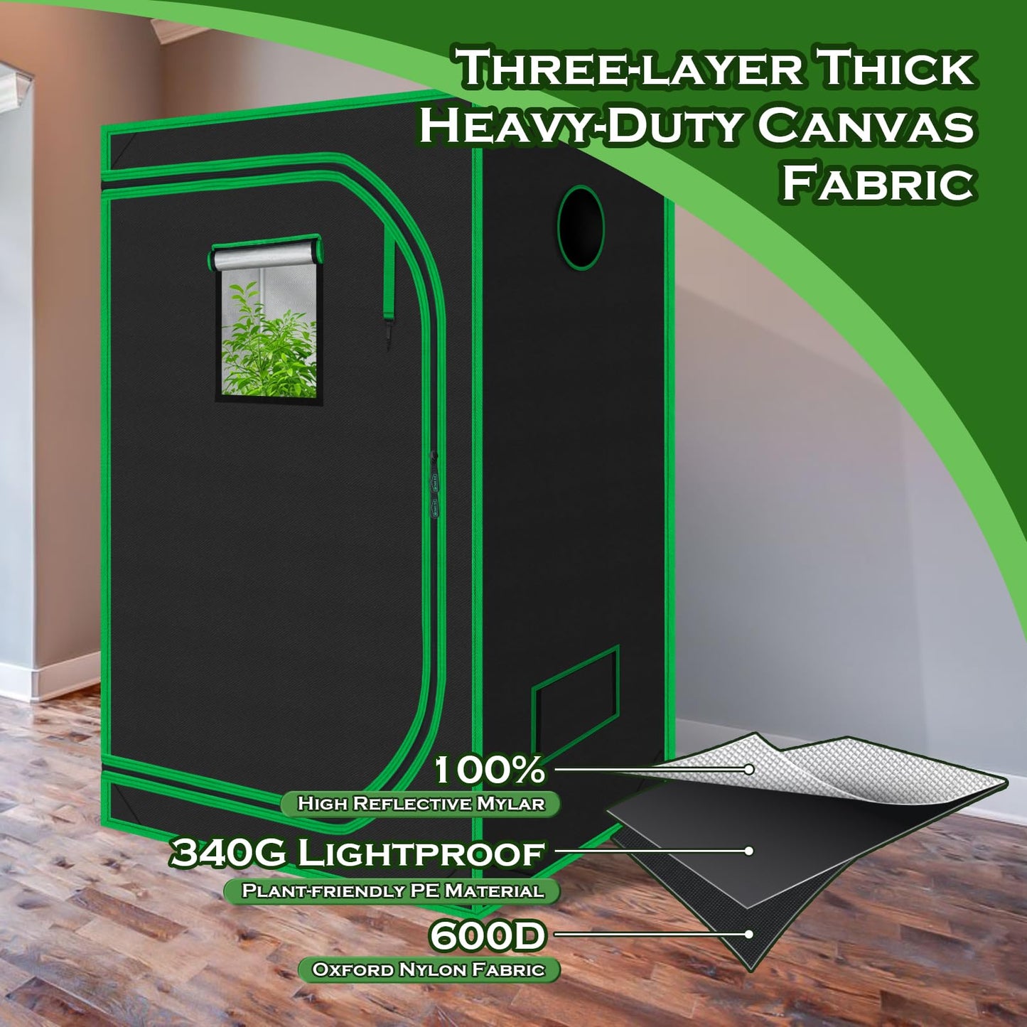 Green Hut Grow Tent for Plants Indoor 48"x48"x78" Mylar Hydroponic Grow Tents Indoor Grow Room for Plant Fruit Flower Veg with Observation Window & Removable Waterproof Floor Tray