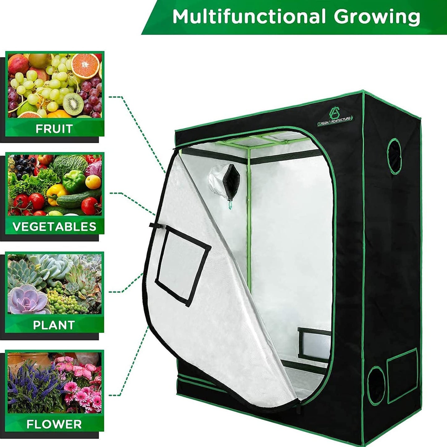 GA Grow Tent 48"x24"x60" 4'x2' Reflective Mylar Hydroponic Grow Tent with Observation Window and Waterproof Floor Tray for Indoor Plant Growing 2x2 3x3 4x4 (48x24x60)