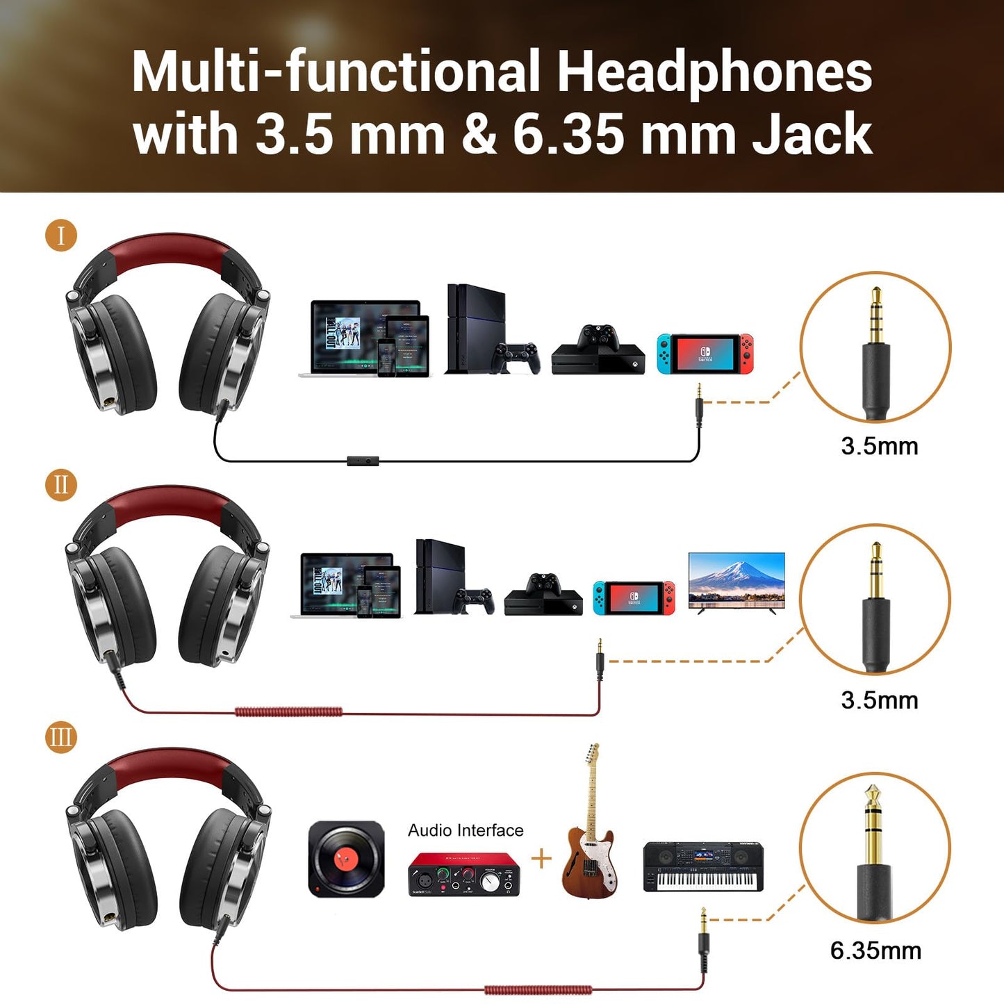 OneOdio Wired Over Ear Headphones Studio Monitor & Mixing DJ Stereo Headsets with 50mm Neodymium Drivers and 1/4 to 3.5mm Jack for AMP Computer Recording Podcast Keyboard Guitar Laptop - Red