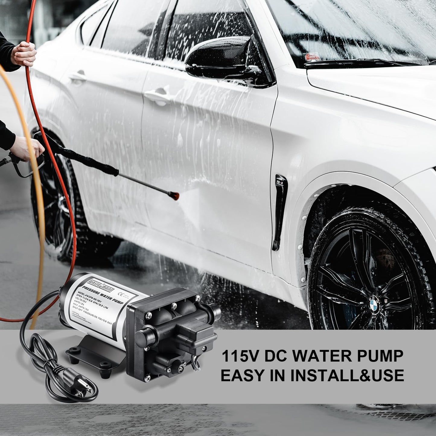 WASSERMANN Water Pressure Booster Pump 115V AC with Pressure Switch,Self-priming Water Pump 5.0GPM 55PSI,for RV Kitchen Barthroom Marine Yacht Garden