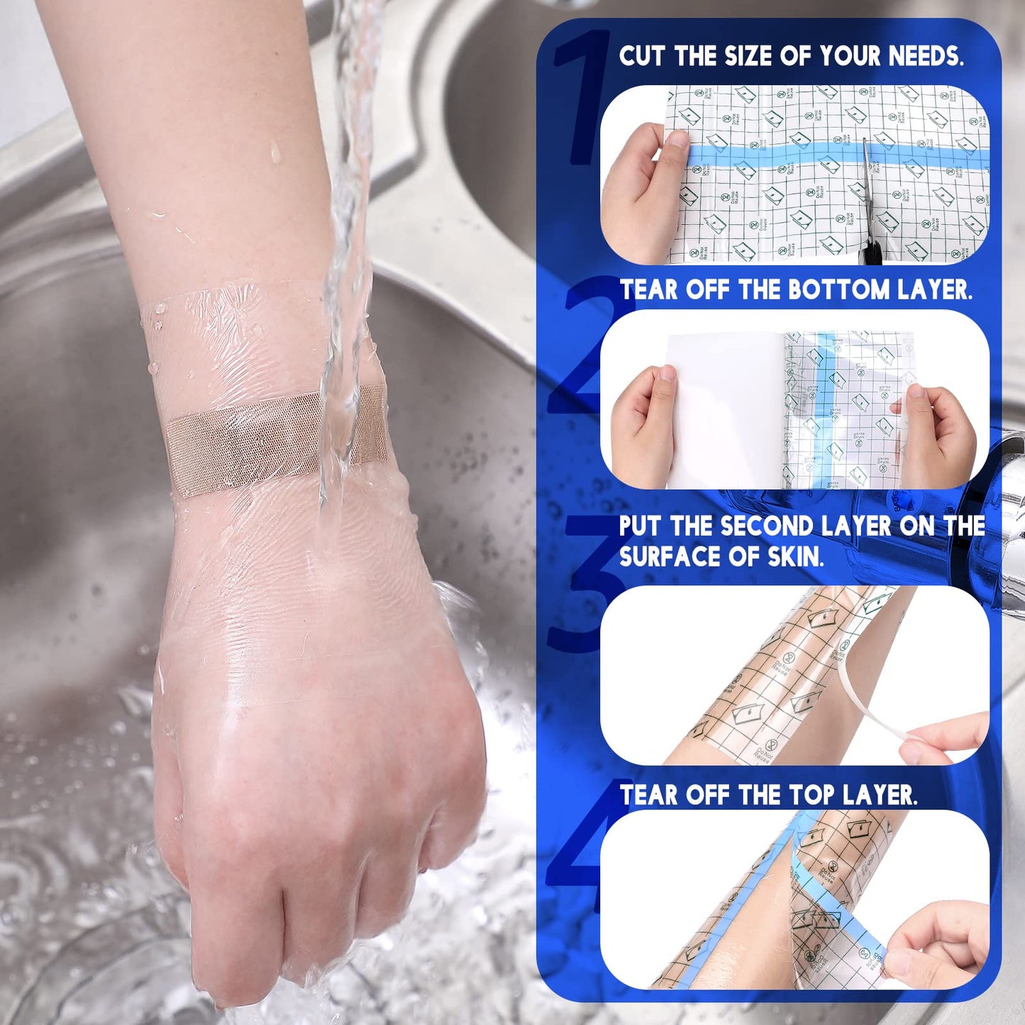 Nuanchu 9 Rolls Waterproof Bandages Transparent Film Dressing Roll Stretch Clear Adhesive Bandages Shower Dressing Tape for Shower Swimming Tattoo, 3 Sizes(4 Inch, 6 Inch, 8 Inch Wide)