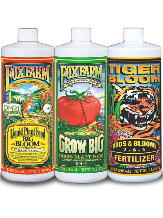 FoxFarm Liquid Nutrient Trio Soil Formula: Big Bloom, Grow Big, Tiger Bloom (Pack of 3-32 oz Bottles) + Twin Canaries Chart