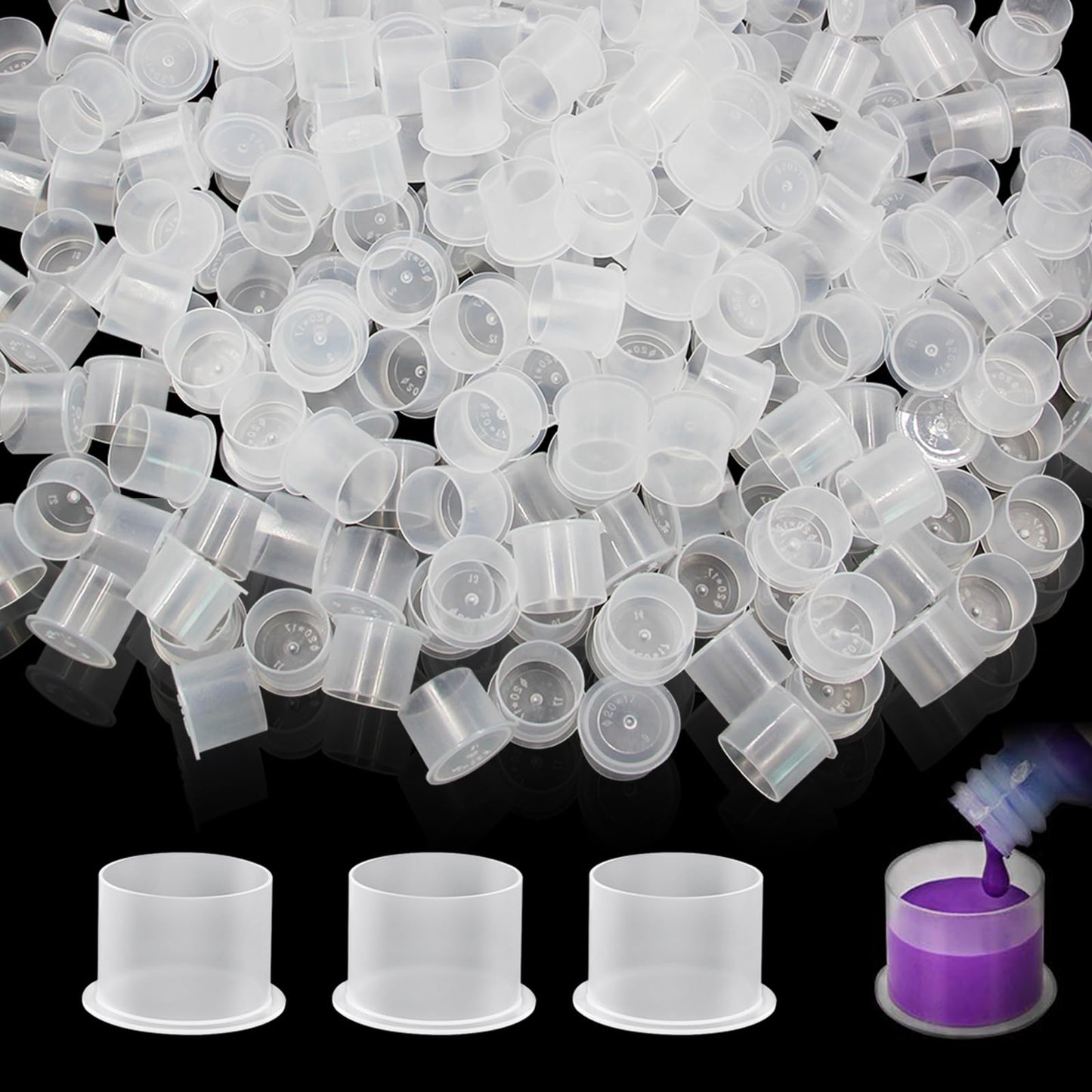 Tattoo Ink Caps - Narkysus 1000Pcs Small Ink Caps Disposable Tattoo Ink Cups with Base #11mm Clear Plastic Pigment Tattoo Caps Container Ink Cups for Tattoo Ink Tattoo Supplies