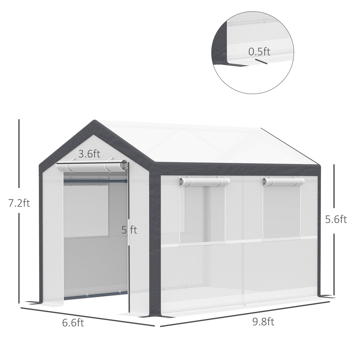 Outsunny 10' x 7' x 7' Greenhouse, Walk-in Outdoor Tunnel Green House with PE Cover, Steel Frame, 2 Roll-Up Zipper Doors & 4 Windows for Flowers, Vegetables, Tropical Plants, White