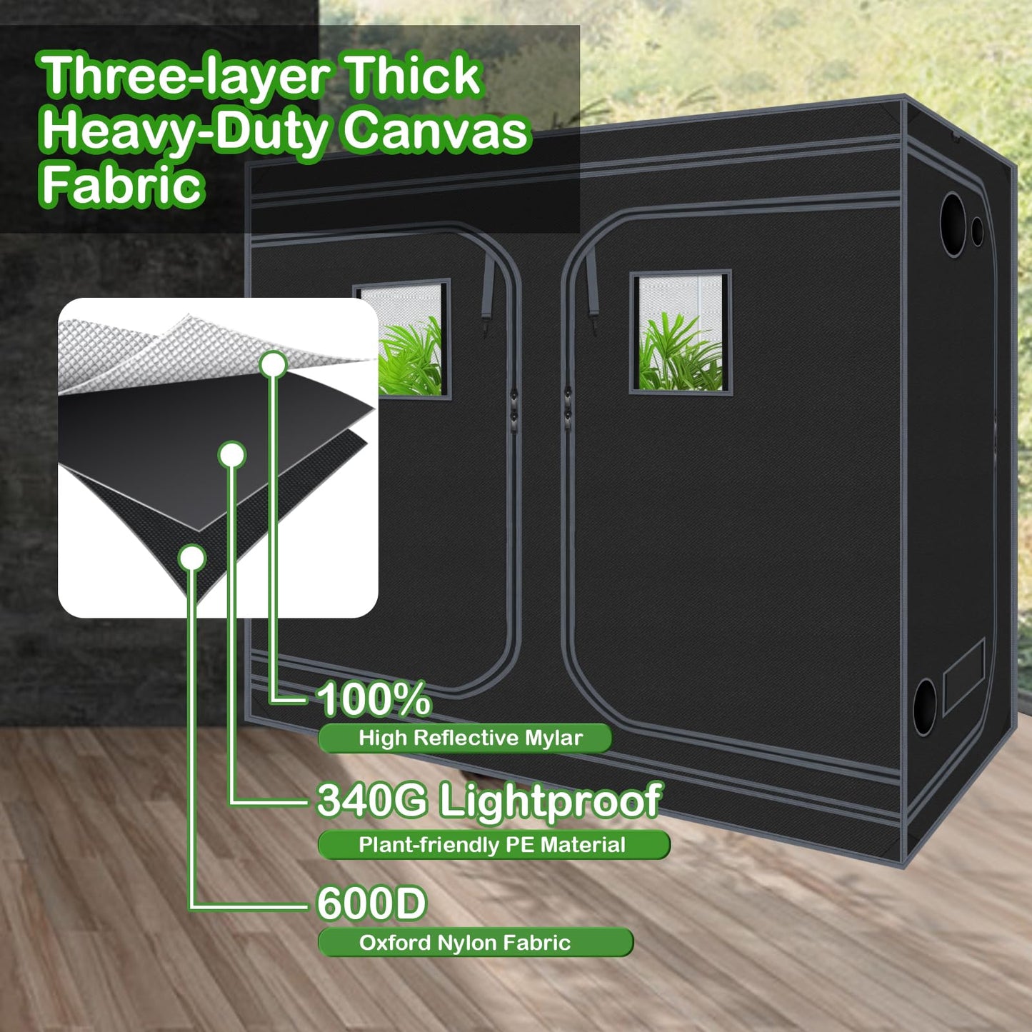 Grow Tents 96"x48"x78" High Reflective Grow Tent Indoor Grow Room for Planting Fruit Flower Veg with Removable Water-Proof Floor Tray 8x4