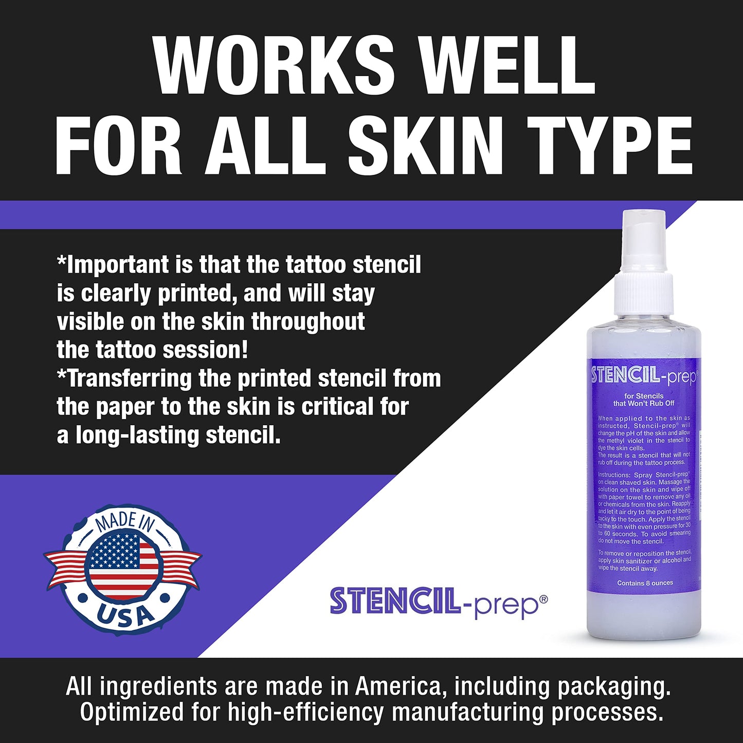 Stencil Prep Spray for Tattoo Stencil Transfer- Made in USA (8 oz - 1 pcs)